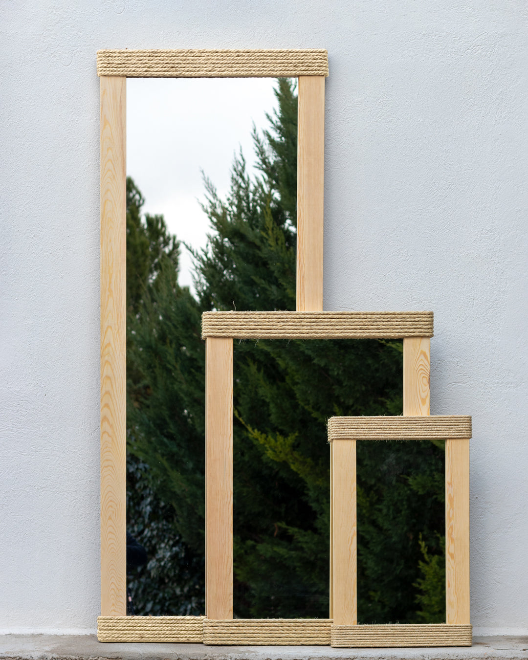 Miroirs avec corde de chanvre naturel 